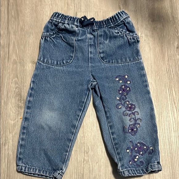 Kids Blue Denim Jeans with Purple Embroidery - Picture 1 of 1